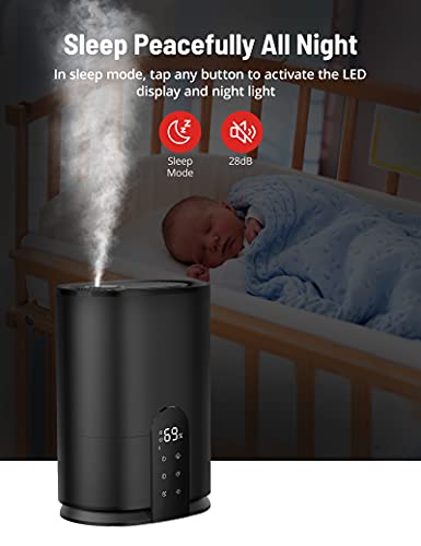 Cool Mist Humidifier, 4L Intelligent Top Fill Ultrasonic Humidifier With Essential Oil Tray, Quiet Operation, 12H Timer, 3 Mist Output Levels For Bedroom Office & Indoor Use #TOP3
