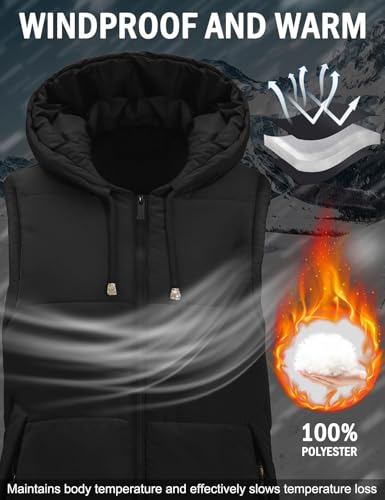 Tuopuda Chaleco Acolchado Mujer Invierno Chaleco de Plumas Chaquetas Largo sin Mangas Chaleco con Bolsillos Abrigos con Capucha(Negro,XL) - imagen 4