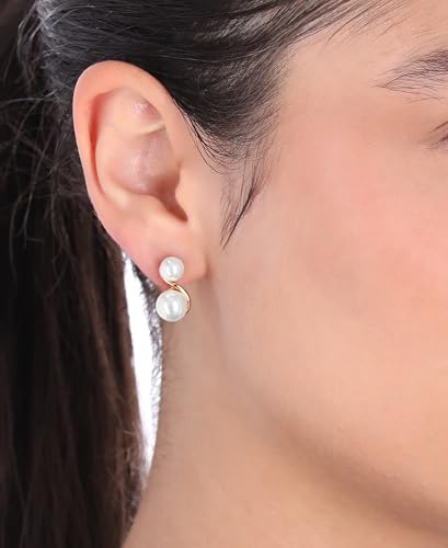 Image of Anne Klein Women's Pearl Stud Earrings, Layered Statement Fashion Jewelry for Everyday and Evening Wear