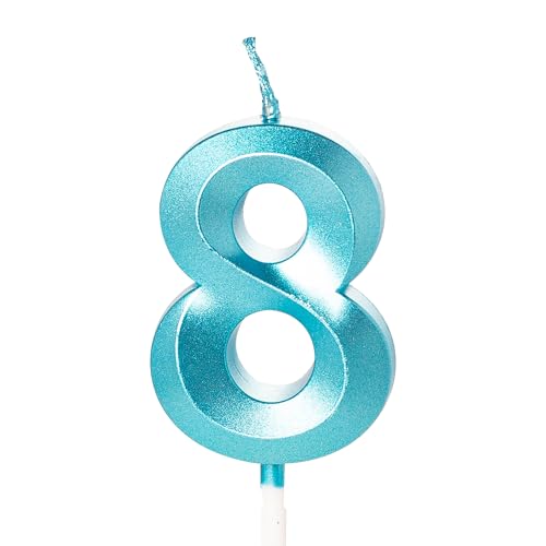 Bougie bleue numéro 8 pour 8ème anniversaire pour gâteau, bougie d'anniversaire bleue numéro 8...