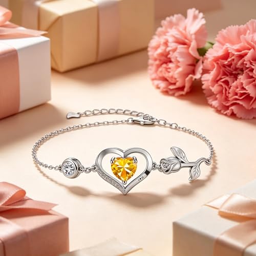 Image of 1CT Rose Heart Bracelet Moissanite Lab-Grown Sapphire Ruby Emerald&More 18K White Rose Gold Plated Anniversary Birthday Gift for Wife Girlfriend Mom Daughter Mothers Day Gift for Mom