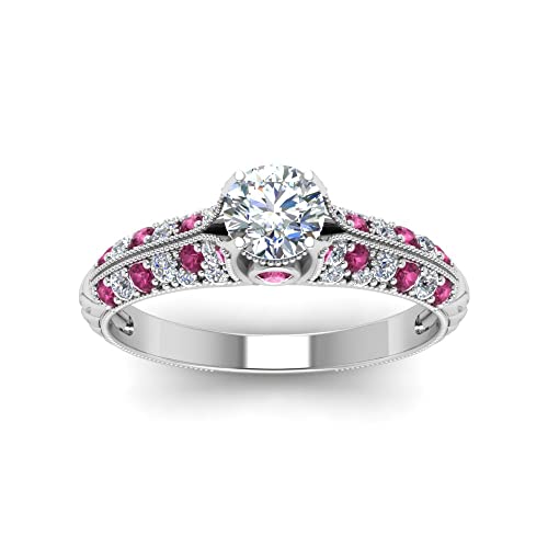 Image of Choose Your Gemstone 2 Row Milgrain Diamond CZ Ring 925 Sterling Silver Round Shape Vintage Engagement Rings Matching Jewelry Wedding Jewelry Easy to Wear Gifts US Size 4 to 12