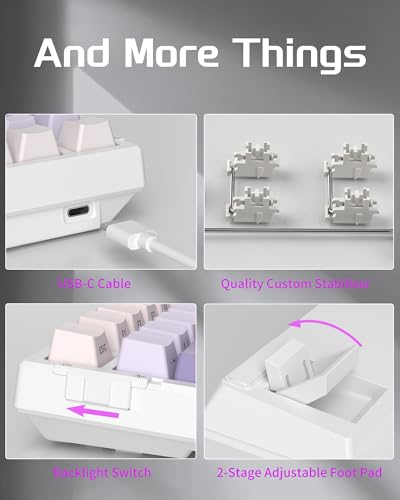 Image of MageGee SKY98 Mechanical Gaming Keyboard, 96% Hot Swappable Wired Custom Creamy Keyboards w / 5-Layer Sound Dampening, RGB Backlit, Side Printed Keycaps for Win /Mac (White & Purple, Purple Bird Switch)