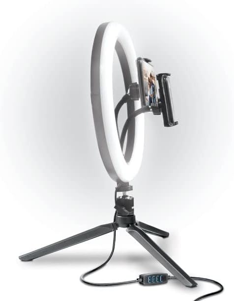 Bower 10'' Tabletop LED Ring Light, Dimmable, 3-Color Mode, 10-Level Brightness, Perfect for Vlogging, Streaming, Social Media, Compatible with Most Smartphones, USB Powered