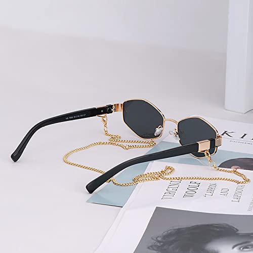 Retro Hexagon With Chain Sunglasses Women Unique Polygon Sun Glasses For Female Small Frame4