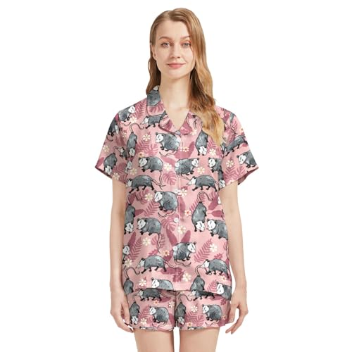 Image of Silk Satin Pajama Set for Women Summer Lounge Pjs Sets 2 Piece Suit Ladies Button Down Tops And Shorts Sleepwear