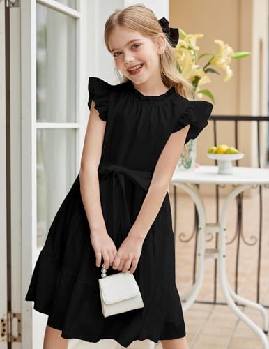 Arshiner Tween Girls Summer Dress Formal Ruffle Sleeve A Line Casual Elegant Dresses with Belt3