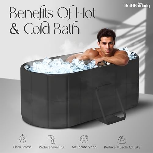 Image of Bath Tub for Adult for Bathroom, Foldable SPA Tub for Home Use with Drainage Hole, Thickened Insulated Ice Bath Tub, Inflatable BathTub for Adults, Ice BathTub for Adults (Black)