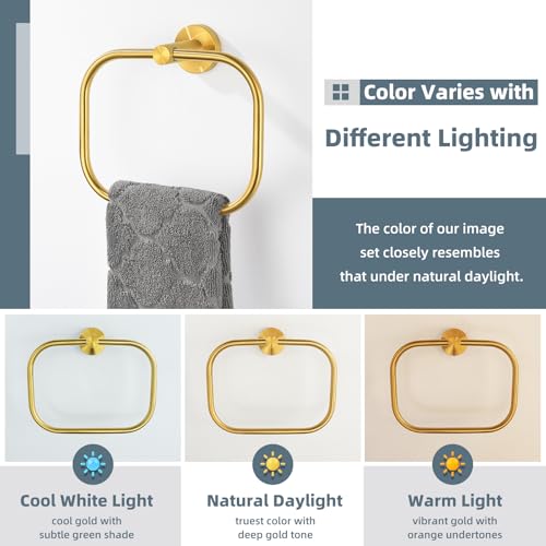Image of Angle Simple Towel Ring Brushed Dark Gold, Swivel Towel Holder, 7.87 Inches | SUS304 Stainless Steel, for Bathroom, Screw Wall Mount