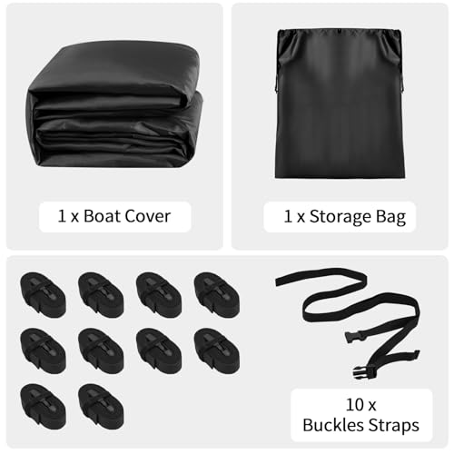 Outdoorlines DMU64-002 Waterproof Boat Covers 14-16 Ft Long Black- Heavy Duty Uv Resistant Trailerable Boat Covering thumb #7