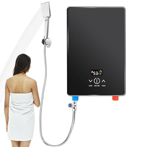 Scaldabagno elettrico digitale, 6500 W, senza serbatoio, set di acqua calda, 220 V, senza serbatoio elettrico istantaneo, con schermo digitale, acqua calda (nero)