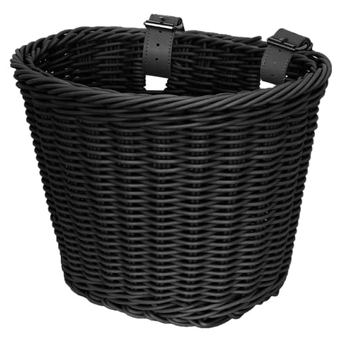 Fahrradkorb für Kinder, SILARLAIT Kinderfahrradkorb Vorne Geflochten aus Kunststoff mit Lederriemen, Abnehmbar, Fahrradkorb Lenker für Kinder, Kinder Fahrrad Zubehör, Blau/Schwarz/Braun Cover