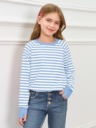 Image of Haloumoning Girls Striped Long Sleeve Shirts 5-14 Years