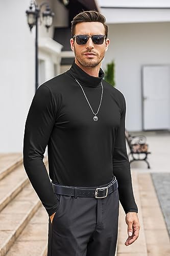 COOFANDY Men's Casual Slim Fit Turtleneck Long Sleeve T Shirts, Black, XL - image 7