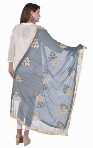 Image of Youthquake Golden Embroidered Work Chiffon Dupatta For Womens & Girls With 4 Side Gold Lace