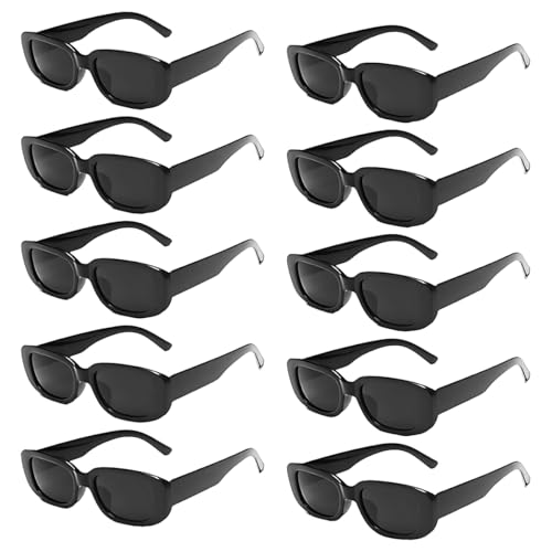 10 Stück Vintage Rechteckige Sonnenbrille,Kleine Rechteckige Sonnenbrille,Rechteckig 90er Retro Brille,Sonnenbrillen Pack Für Damen,Vintage Sonnenbrillen Damen Schwarz,UV Schutz,für Strand,Hochzeit