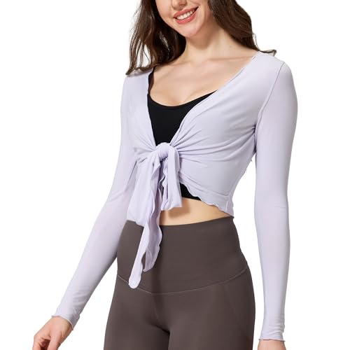 netdraw Buttery Soft Bamboo Viscose Wrap Tops Tie Front Ballet Long Sleeve Crop Pilates Cardigan Yoga Outfits Iris Medium