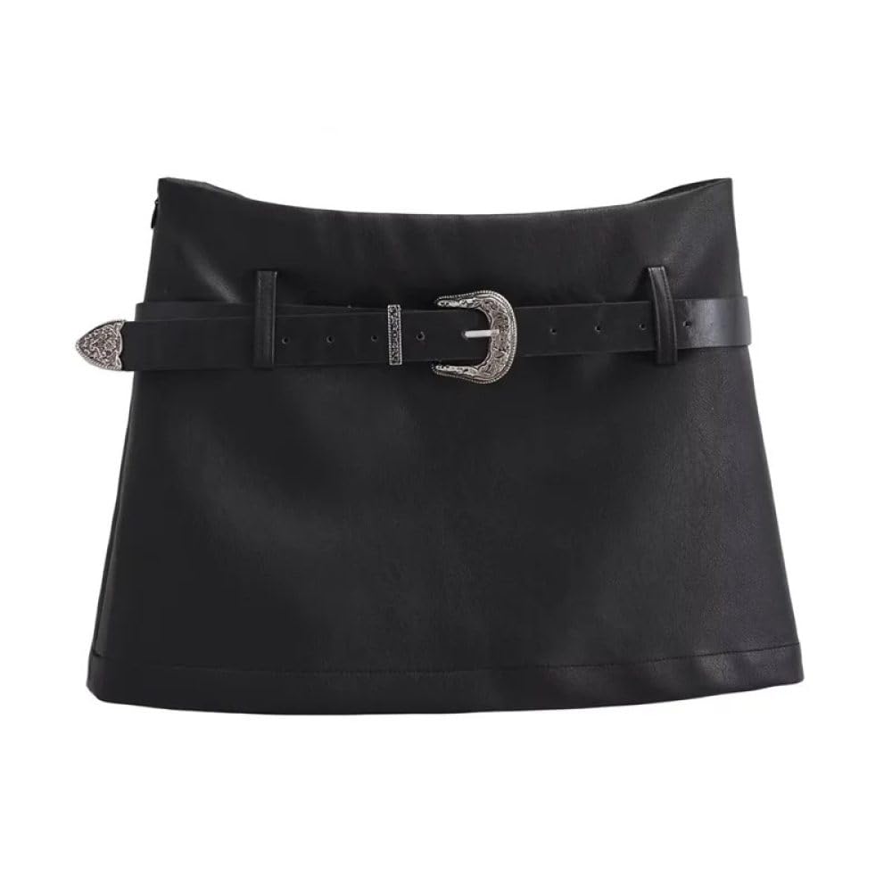 Jupe Courte Femme - Jupe-Short en Cuir pour Femmes, Mode Sexy avec Ceinture, Fermeture Éclair Latérale, Gaine Solide, Mini Jupe Féminine