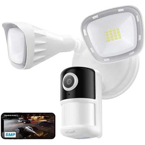 ieGeek Floodlight Camera, 5MP Outdoor Home Security Light with Cameras, 5G/2.4G WiFi Wired Flood Light Cam with Smart Motion Sensor/Siren, Color Night Vision, 2 Way Audio, 24/7 Record,Works w/Alexa Cover
