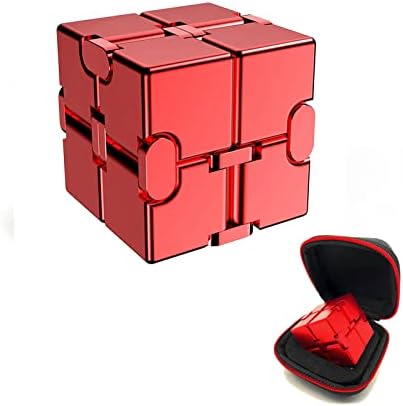 FUFUYOU Fidget Blocks Toys Infinity Cube Anxiety Stress Relief Toy for Adults Gifts Aluminum Alloy Material Ultra Durable (RED)