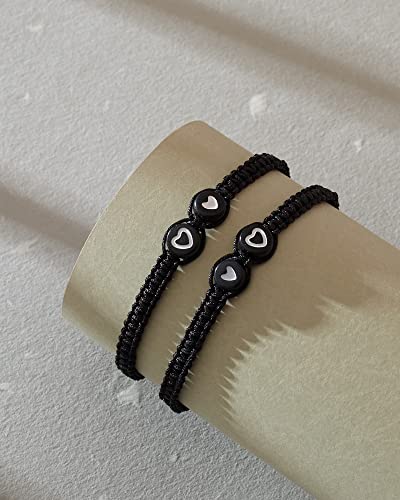 Image of Braided Rope Bracelet Adjustable Jewelry for Family Sisters Mom Grandma BFF | Adjustable black woven rope bracelets with personalized letter engraving.gifts for family, sisters, grandma & best friends
