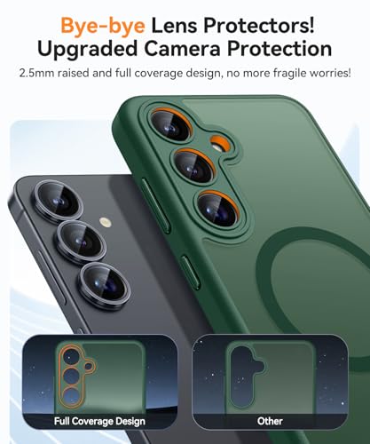 Image of CANSHN Designed for Samsung Galaxy S24 Plus Case [Full Camera Protection] [Compatible with MagSafe] Translucent Matte Shockproof Protective Phone Cover 6.7 Inch - Deep Green