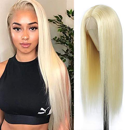 Mesariel 613 Blonde Lace Front Wig Human Hair Pre Plucked 18" Brazilian Straight Middle Part Lace Wig with Baby Hair 150% Density Light Blonde Human Hair Wigs for Black Women