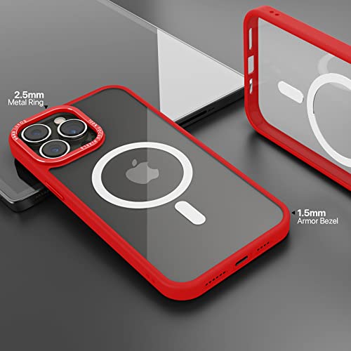 Image of eller sante Clear Armor MagPro for iPhone 14 Pro Case Cover, Shockproof, Scratch Resistant, Slim, Thin, Military-Grade Metal Ring Camera Protection, Compatible with MagSafe Back Cover - Red