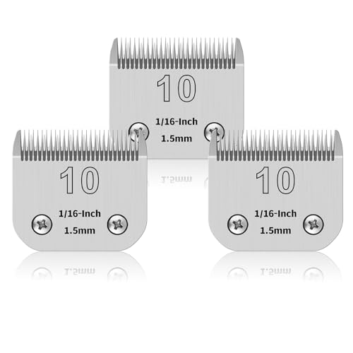 Lot de 3 lames en acier inoxydable détachables pour toilettage de chiens PET de 10#, compatibles avec Oster/Heiniger/Moser, taille n°10, longueur de coupe...