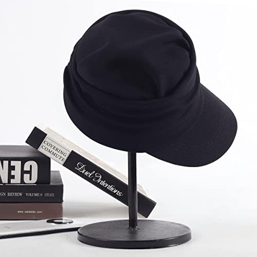 Forbusite Women Newsboy Hats Cabbie Cap Chemo Headwear Cancer Hair Loss With Visor Navy Blue #TOP2