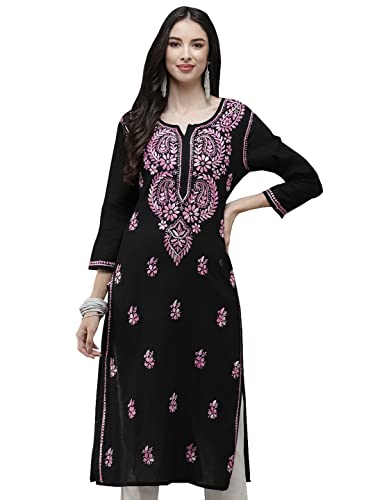 Image of Ada Hand Embroidered Lucknowi Chikankari Cotton Kurta Kurti for Women A411191