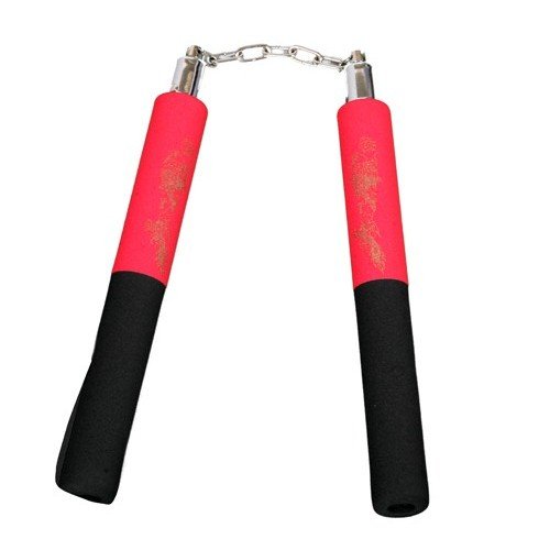 Playwell Mousse nunchaku moitié Noir/moitié Rouge avec chaîne - 12