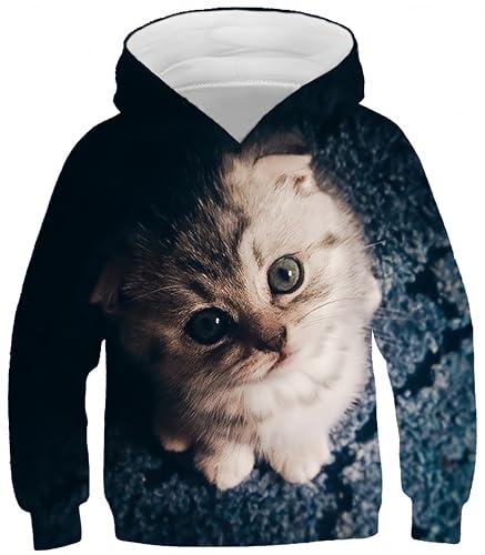 Ocean Plus Sweat à Capuche pour Garçons Sweatshirts avec Impression pour Enfants Hoodie (M (Hauteur: 135-140cm), Chaton)