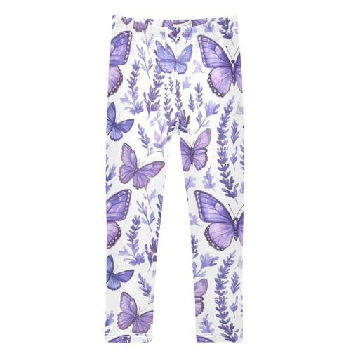 Purple Butterflies Lavender Flowers Girls Leggings Kids Yoga Pants Dance Active Tights 4T