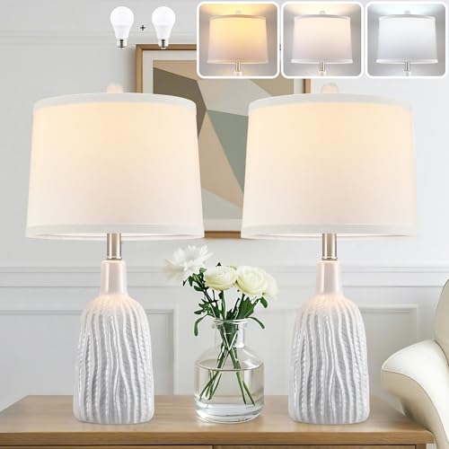 Lámpara de mesa de cerámica blanca set x2, 22.5 pulg