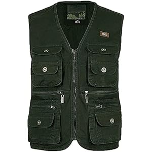 Yingqible Mannen Multi Pocket Vest Vest Jas Katoen Vissen Camping Bovenkleding Mouwloos Top Reizen Fotografie Wandelen Gilet