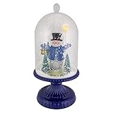 LED Lighted Snowing Musical Snowman in Cloche Christmas Decoration - 13.5" - Blue