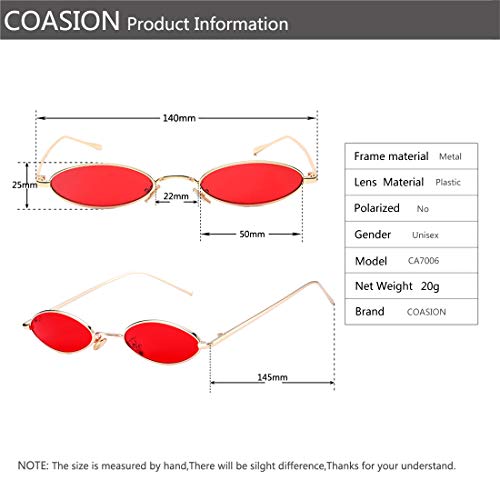 Image of COASION Vintage Small Oval Aesthetic Sunglasses Retro for Women Men Hippie Cool Metal Frame Sun Glasses