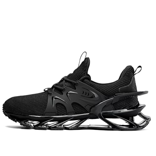 Men's Fashion Sneakers Breathable Mesh Running Shoes Blade Non Slip Casual Athletic Walking Shoes All Black 9.52