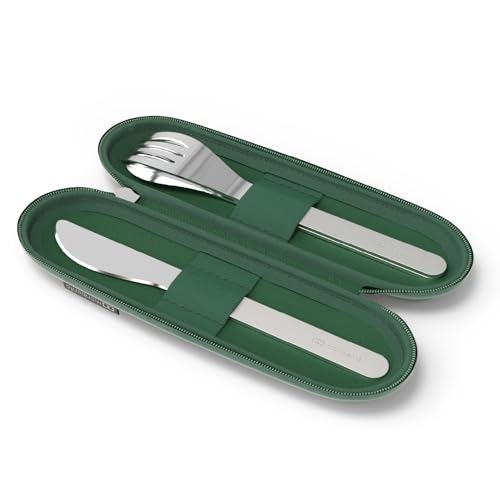 MONBENTO - MB Slim Nest Trio Messer grün – Besteck für Lunchbox mit Etui – ideal für Essen im Büro/Picknick – Gabel, Löffel, Messer wiederverwendbar aus Edelstahl