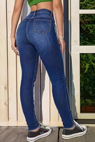 Women's High Rise Ripped Skinny Jeans Zipper Stretch Distressed Denim Pants3