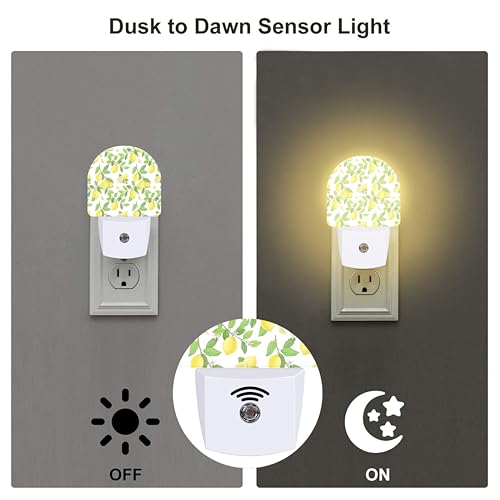 Image of Lemon and Flowers Night Light for Kids,Lemon Fruits and Floral Tree Plug in Night Light with Dusk to Dawn Sensor, 0.5w Energy Saving Nightlight for Hallway Stairway Kitchen Bedroom