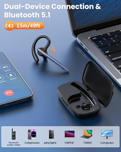 New Bee Bluetooth Headset mit 72h Spielzeit Bluetooth V5.1 Freisprech Headset Handy mit LED Ladecase Freisprecheinrichtung Ohr mit CVC 8.0 und ENC Dual Mikrofon für iPhone/Android/Laptop