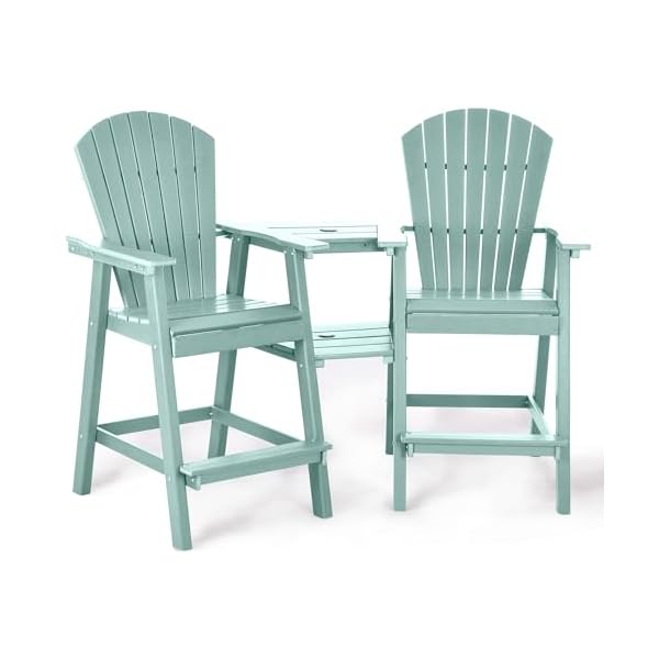 Tall adirondack chairs set of 2 hdpe balcony chair with double connecting tray weather resistant outdoor adirondack bar stools for patio deck patio backyard balconyblue  urban country home decor