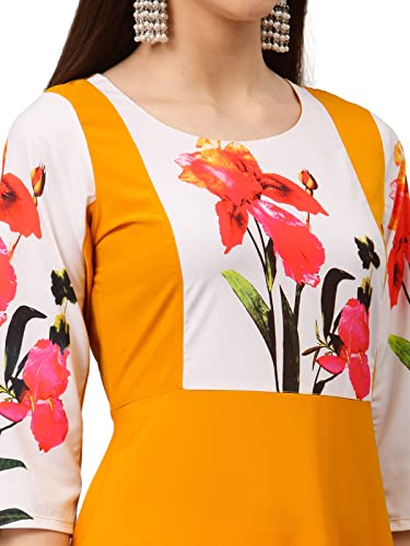 Image of Women's Crepe A-Line Printed Kurti(ALC9121YLW1 Yellow X-Small)
