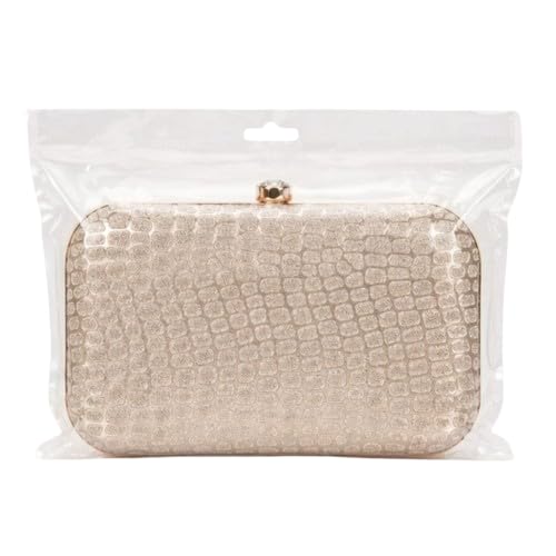 Women's Box Clutch Golden PU Croc Texture with Detachable Gold Chain Strap-image-10