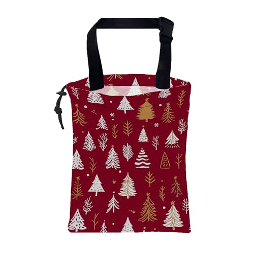 Car Garbage Bag White and Gold Xmas Trees Hanging Canvas Car Trash Bag Drawstring Car Back Seat Organizer for Car Back Front Seat Console with Adjustable Buckle