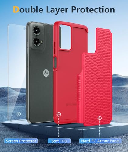 Image of FNTCASE for Motorola Moto G-5G-2024 Case: Dual Layer Heavy Duty Cell Phone Protective Cover Shockproof Rugged with Non-Slip Textured - Military Drop Protection Bumper Tough Case (Red)