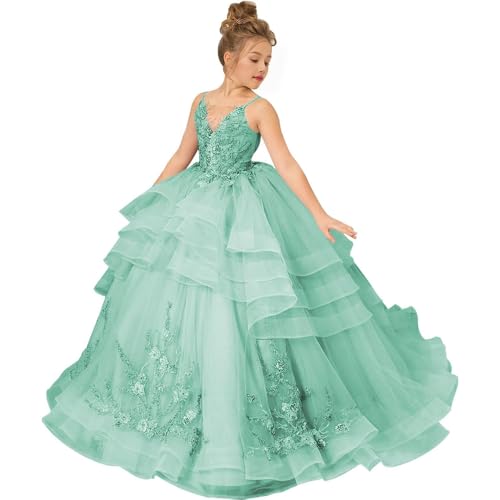 Flower Girls Dresses for Wedding Tulle Pageant Princess lace Appliques Girl Wedding Guest Dress