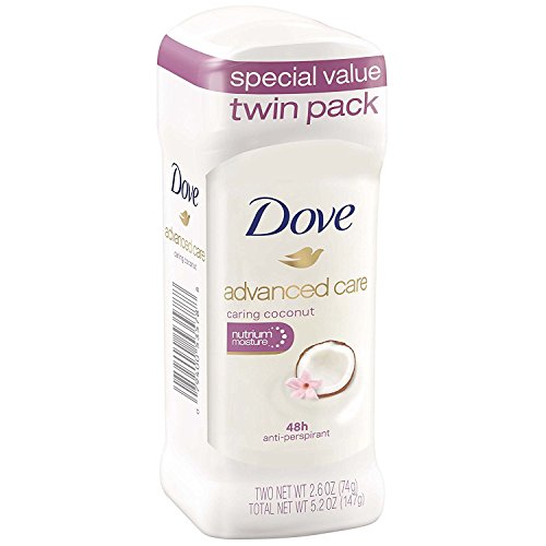 Dove Advanced Care Antiperspirant Caring Coconut, 2 Count Deodorant Stick for Women, for 48 Hour...